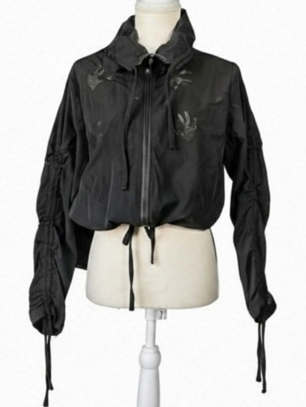 Nanette Lepore Surry Hill Black Laser Cut Dot Bird Tie Windbreaker, Size S